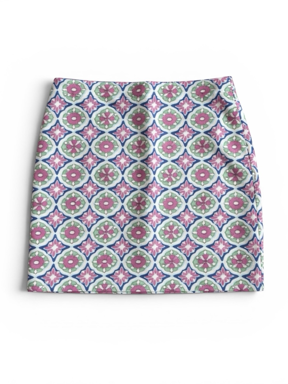 Talbots Petite Mini Skirt Preppy Floral Tile Print Spring Blue Green Pink 2P